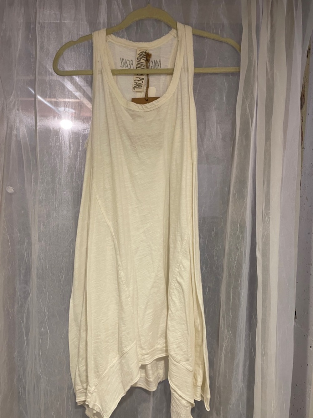 Magnolia Pearl White Paz A Line Tank With Raw Edges and Di Stressing